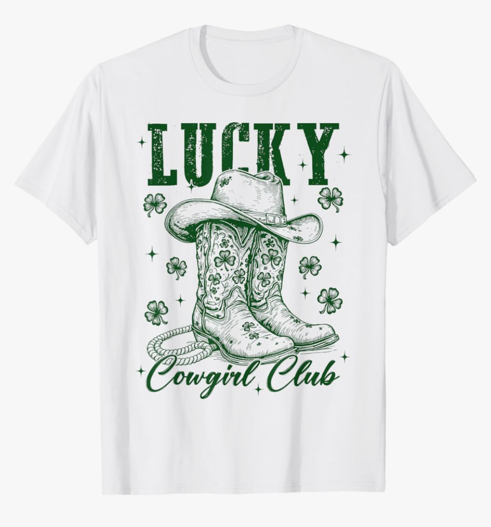 Vintage Retro St. Patrick's Day Cowboy Lucky Cowgirl Club T-Shirt M