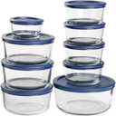 Anchor Hocking 18 Piece Glass Storage Containers with Lids (9 Glass Food Storage Containers & 9 Navy Blue SnugFit Lids)