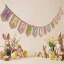 Haull Easter Burlap Banner Happy Easter Bunting Garland Bunny Banner Decoration with Pom Poms Felt Signs Rustic Spring Decor for Spring Birthday Egg Hunt Home Office School Party Supplies(Happy)