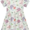 Short Sleeve Girl's DressesSoft Quick-Dry Dress for Kids,Skater Twirl A-line Summer Clothes Outfit 7-8 Years