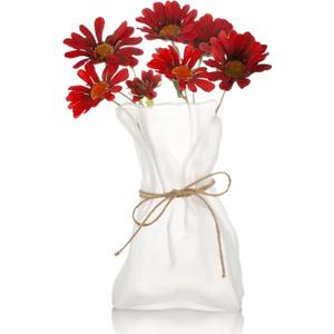 WHJY Glass Purse Vase for Flowers, Glass Bag Vase, Matte Aesthetic Flower Vase Unique Home Dcor for Wedding, Dinning, Bookshelf (Large)