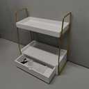 VOOTTOU 2-Tier Bathroom Counter Organizer with Drawer, Wood Bathroom Organizers and Storage for Counter Organizer, Makeup Tray for Vanity Shelf, Sink Storage for Bathroom Decor (gold+white)