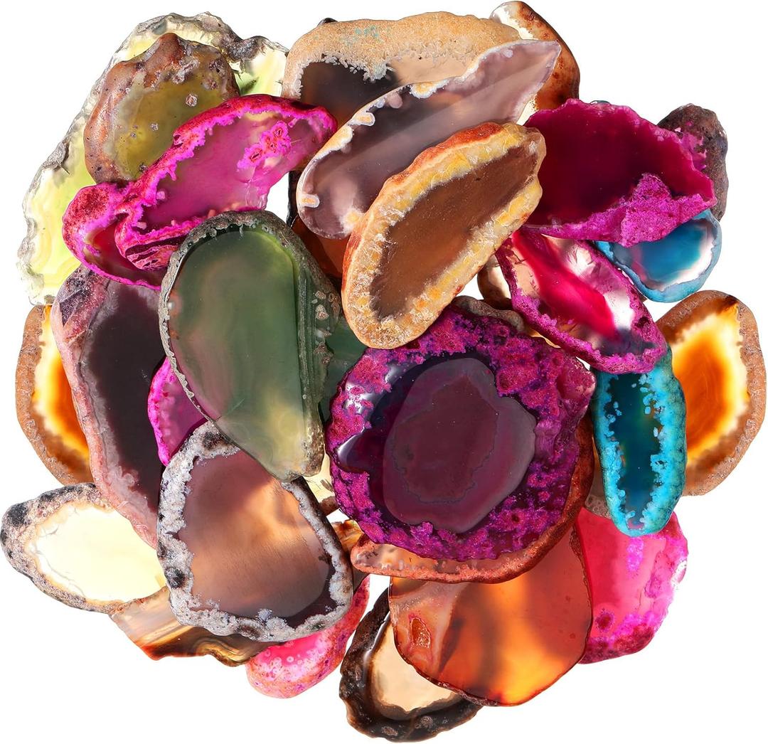 Henoyso 60 Pcs Agate Slices Bulk Geode Light Table Stones Slide Agate Pendants Irregular Healing Crystals Colorful Rock Irregular Table Decors for Home Room DIY Jewelry Decorations, Not Drilled