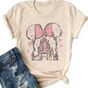 Magical Shirt for Women Castle Graphic Tee Magic Kingdom T Shirt Cute Holiday Vacation Shirt Short Sleeve Casual Tops (Medium, Beige)