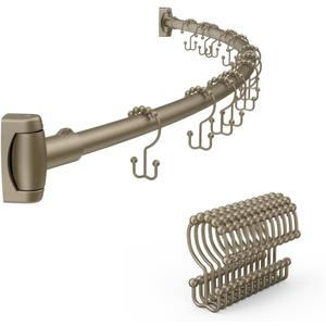 CalcMetal 42-72 Inches Adjustable Arched Curved Shower Curtain Rod with 12 Pcs Shower Curtain Rings for Bathroom, Fitting Room, or Kitchen, Wall Drill Needed, Easy Installation, Satin Nickel