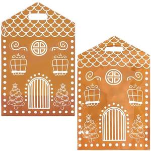 JarThenaAMCS Christmas Candy Treat Bags Gingerbread House Zip Lock Bag with Handle Resealable Goodie Gift Bags for Winter Xmas Party Supplies Decor