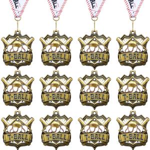24 pcs T-Ball Medals 2 Inch Softball Team Awards Baseball Metal Medals Gold Volleyball Medal Football Basketball Soccer Sports Award with Neck Ribbon for Kids