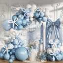 Dusty Blue Balloons Arch Kit, 134 Pcs Muted Light Baby Slate Blue and White Balloon Garland mit 18 Inch Pale Clear Balloon *5, Long Balloon as Bow Decor for Baby Shower Boy Gender Reveal Wedding, 18-inch, 10-inch, 5-inch, 12-inch, 60-inch