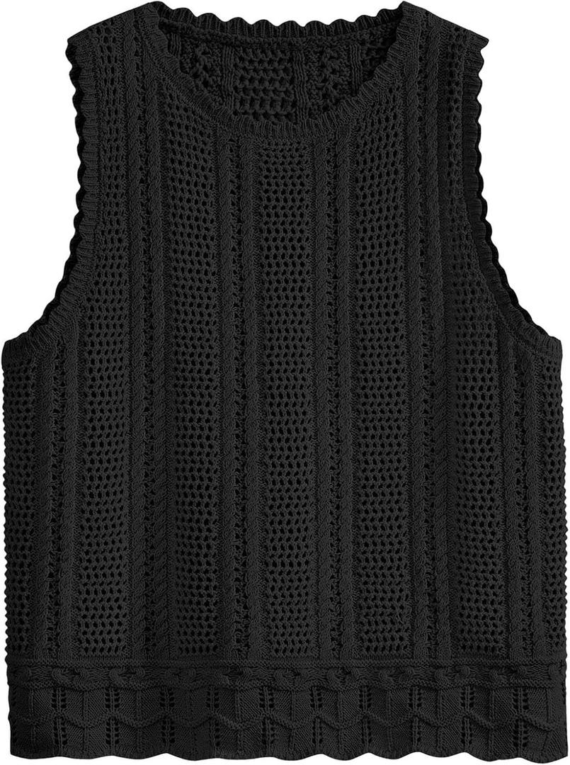 KIRUNDO Beach Vacation Clothes for Women Spring Summer Crochet Sweater Vest Tank Tops Cover Ups Resort Cruise Outfits 2025 (Medium, Black)