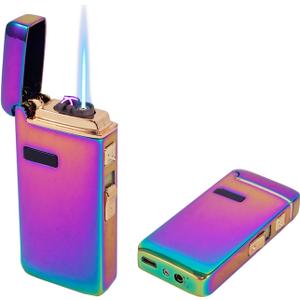 Electric Lighters 3 in 1 Rechargeable Windproof Butane RefillableDual Arc and Blue Jet Flame, USB Charge Type-C Cable in Gift Box, Gas Fuel Not Included (Colorful)