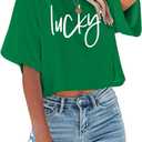 St Patricks Day Shirt Women Luck Shamrock Shirts Cute Saint Patricks Day Crop Top Irish Raglan Shirt (M)