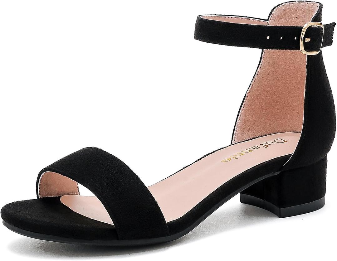 Dufannie Girls Sandals Low Heels Dress Pump Ankle Strap Open Toe Flower Girl Wedding Party 6