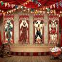 HunnmingRe 4 Pcs Halloween Carnival Circus Hanging Banner Decorations, 40 x 15 Inches Retro Circus Hanging Porch Poster Wall Backdrop Decor for Carnival Home Party Decorations Outdoor Indoor Decor