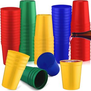 Nitial 34 Pcs Plastic Cups for Party 16 oz Plastic Stadium Cups Bulk Blank Reusable Drink Tumblers Large Drinking Cup for Wine Coffee Beer Water Picnics Party Supplies(Blue, Green, Yellow, Red)