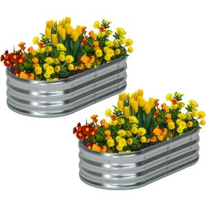zizin 2 Pack Galvanized Raised Garden Bed Metal Oval Raised Garden Beds Outdoor Planter Box for Vegetables (4x2x1FT, Silver)