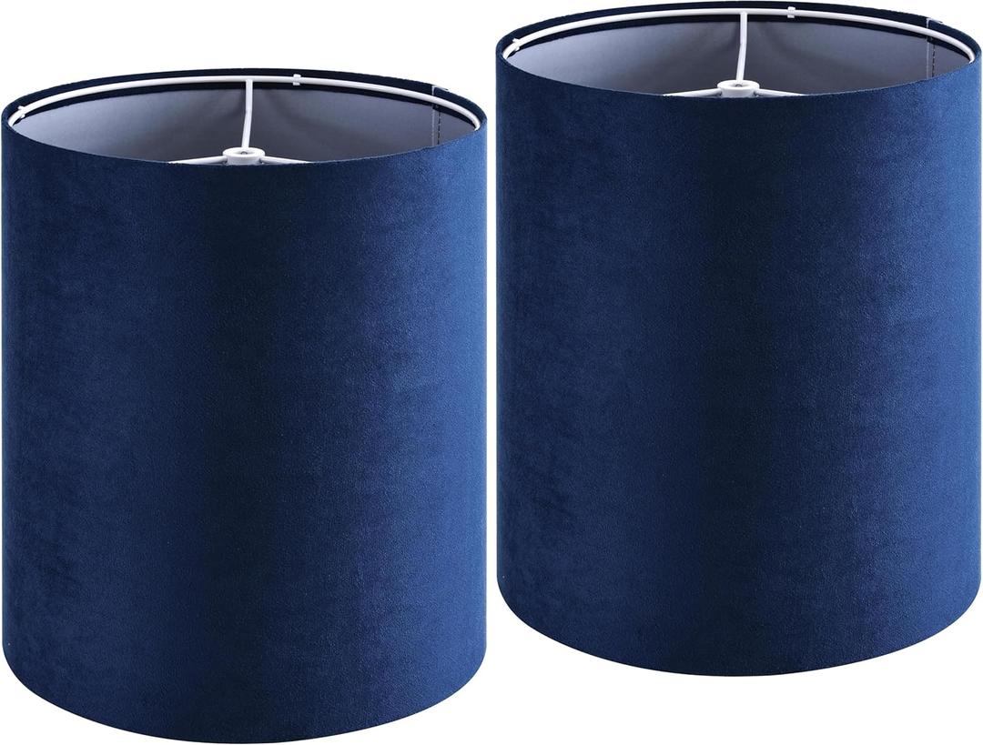 GO&SO Drum Lamp Shades Set of 2 Small Blue Velvet Lampshade 10"Top10"Bottom10"High(Spider) Modern Tall Lamp Shades for Table Lamp & Bedside Lamps Replacement in Hand Crafted-Art Decor