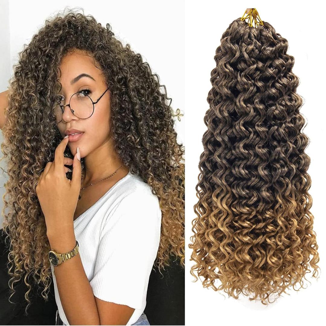 GoGo Curl Crochet hair 18inch Water Wave Crochet hair Ombre Blonde Synthetic Bohemian Crochet Braids Deep Wave Braiding hair Extensions (7Packs,1B/27)