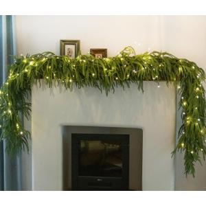 MISSPIN Christmas Garland with Lights, Real Touch Winter Pine Garland, Green Artificial Greenery Garland for Table, Mantle, Wall, Indoor, Outdoor Christmas Decorations (9FT)