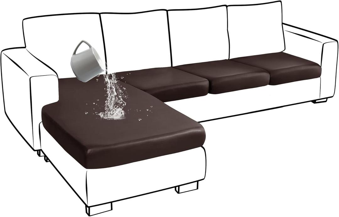 Yates Home Sectional Couch Covers 4 Piece Sofa Cushion Covers for L Shape PU Leather Separate Cushions Couch Chaise Slip Cover for Both Left/Right Sectional Couch(3 Seater + 1 Chaise,Chocolate)