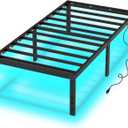 Twin XL Bed Frames for Kids 14 Inch Twin Bed Frame with LED Lights and Charging Station,Metal Bed with Storage Black Platform Bedsfor Boys Girls,No Box Spring Needed (14 Inch, Twin XL)