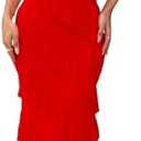 HOCILLE Women's Sexy V Neck Backless Bodycon Spaghetti Strap Elegant Ruffle Maxi Cocktail Party Dresses, Size S