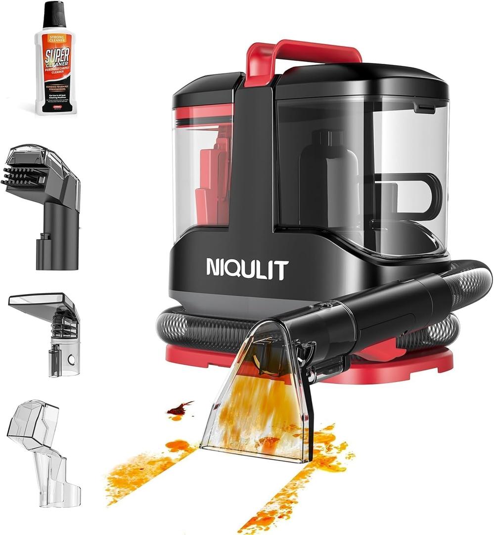 Portable Handheld Upholstery Spot Cleaner Machine, 15Kpa Deep Carpet Cleaner for Pets, Sofa, Couches, Area Rugs and Car, Furniture Cleaner Machine with Versatile Tools & Self-Cleaning System (CrowBlack)