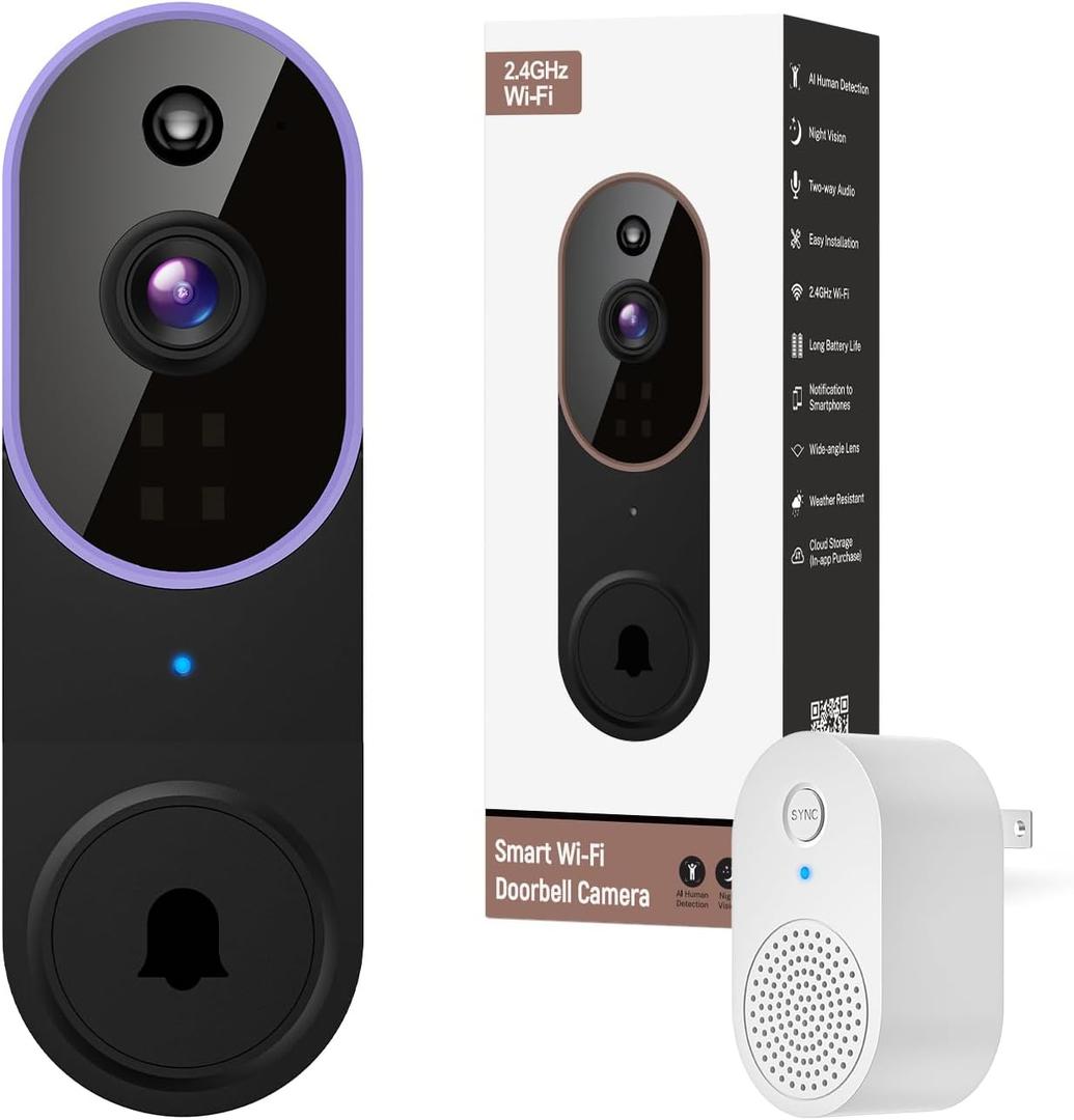 Orbitell Wireless Wi-Fi Video Doorbell Camera with Two Way Audio, AI Motion Detection, Night Vision and Cloud Storage (Purple)