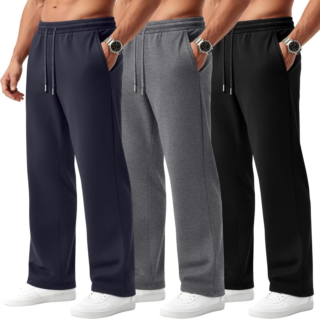 Evervibe 3 Pack Men's Big and Tall Sweatpants Athletic Workout Lounge Pants Plus Size Drawstring Joggers with 3 Pockets(Black, Dark Gray, Dark Blue Gray, 5X-Large)