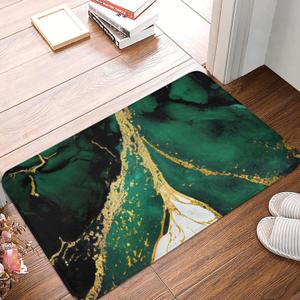 Emerald Green and Gold Marble Bathroom Rugs Bath Mat Floor Non-Slip Floor Carpet Absorbent Door Mat Home Decor for Kitchen Bedroom Indoor Outdoor 20"x31.5"in