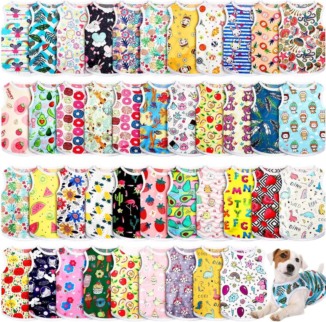 42 Pcs Summer Hawaiian Dog Shirts for Medium Dogs Bulk Breathable Sleeveless Puppy Clothes Cute Pet Tank Tops Outfit Pack, Fruit Printed Apparel for Pug Schnauzer Puppies