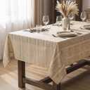 Horaldaily Light Coffee Cotton Blend Tablecloth 6084 Inch Rectangular, Farmhouse Style, Wrinkle Resistant Washable Table Cloth, Hemstitched Embroidery Table Cover for Home