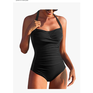 Aqua Eve One Piece Bathing Suit for Women Tummy Control Swimsuit Slimming Vintage Swimwear, Size M