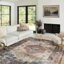 vivorug 9x12 Area Rugs for Living Room, Non Slip Machine Washable Vintage Rug, Ultra-Thin Lightweight Large Area Rug for Bedroom, Dining Room, Low Pile Brown (Brick Red/ Navy)