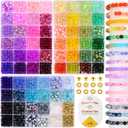 6mm Glass Beads for Bracelets, 2700pcs 70 Colors Crackle Glass Beads for Jewelry Making, Funtopia Round Crystal Beads for DIY Necklace Crafts with Spacer Beads, Solid and Floral Colors