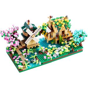 Tree House River Windmill and Port Cabin Model Assembly Blocks Creative DIY Decorative Presents for Street View Adults