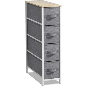 Sorbus Narrow Dresser with 4 Drawers - Vertical Slim Storage Chest of Drawers with Steel Frame, Wood Top & Easy Pull Fabric Bins for Small Spaces, Closets, Bedroom, Bathroom & Laundry (Gray)