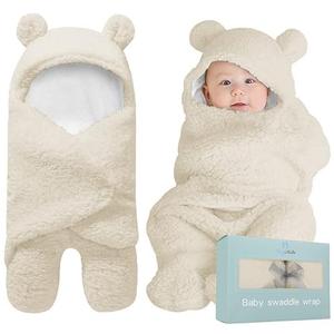 BlueMello Baby Swaddle Blanket | Ultra-Soft Plush Essential for Infants 0-6 Months | Receiving Swaddling Wrap Beige | Ideal Newborn Registry and Toddler Boy Accessories | Perfect Baby Girl Shower Gift