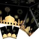 2 x Adirasenotek 3Pcs Ramadan Mubarak Party Tablecloths,87" Lx51 W Rectangular Plastic Table Covers,Disposable Tablecloths for Decoration,Birthday Party,Baby Showers(Black)