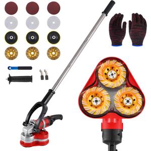 YUCHENGTECH 3 Head Concrete Grinder 4" Concrete Floor Grinder 2800W 6 Speed Concrete Surface Planer with Dust Extraction Shroud & Extendable Rod for Grinding Concrete Cement Marble Granite