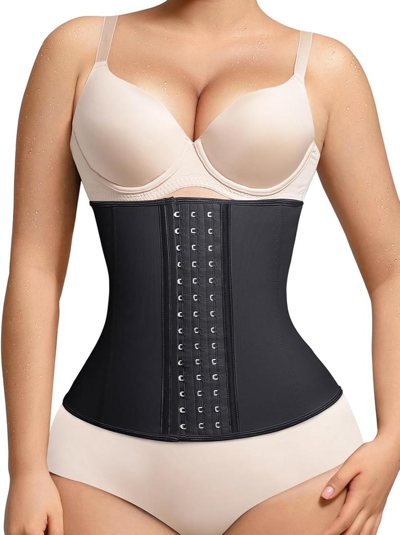 Waist Trainer for Women Latex Underbust Waist Cincher Corset, Tummy Control Corset Sport Girder Hourglass Body Shaper (Small, Black3 Rows Hooks)