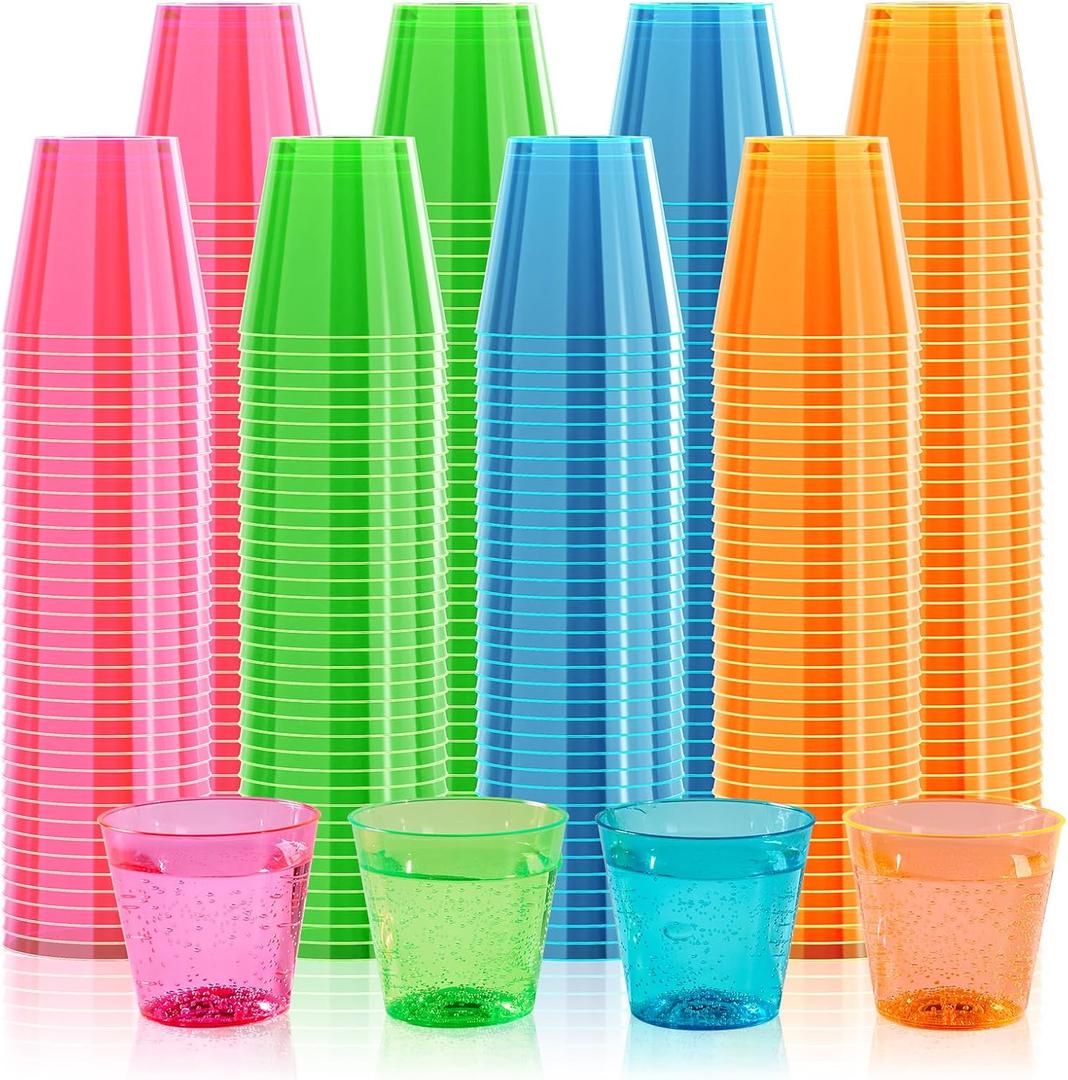 1 Oz Plastic Shot Glasses Set, Neon Party Mini Shot Glasses Bulk, Durable and Reusable, Small Disposable Plastic Cups, Whiskey, and More (66 Pcs)