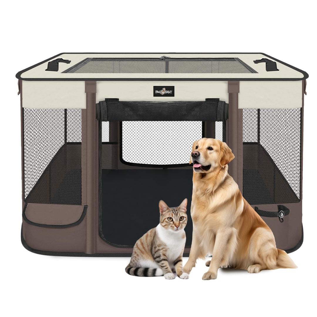 Paw Ballet Foldable Pet Kitten Playpen, Upgrade Waterproof Portable Dog Cat Playpen Kennel Tent for Small Cat Dog, Retractable Shade Cover with Carrying Case, Indoor Outdoor Use for Small Pet.