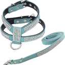 Fashion Puppy Harness with Diamantes and Lead Cute Girl Bling Dog Harness with Bling Leash for Small Dogs - Blue - S