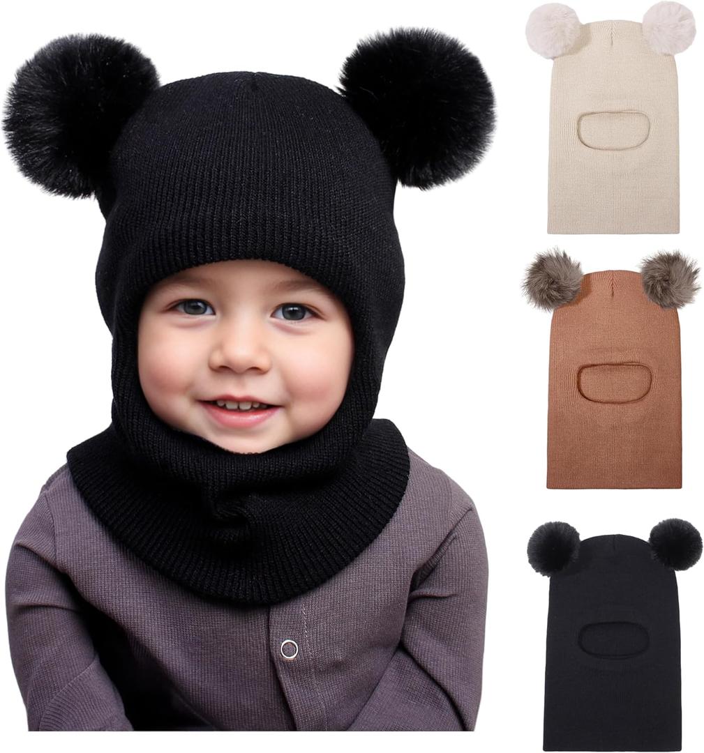 Sea Zaela Toddler Winter Hat Scarf Baby Beanie with Neck Warmer Boys Girls Warm Windproof Knit Hats 1-6 T (Beige/Caramel/Black)