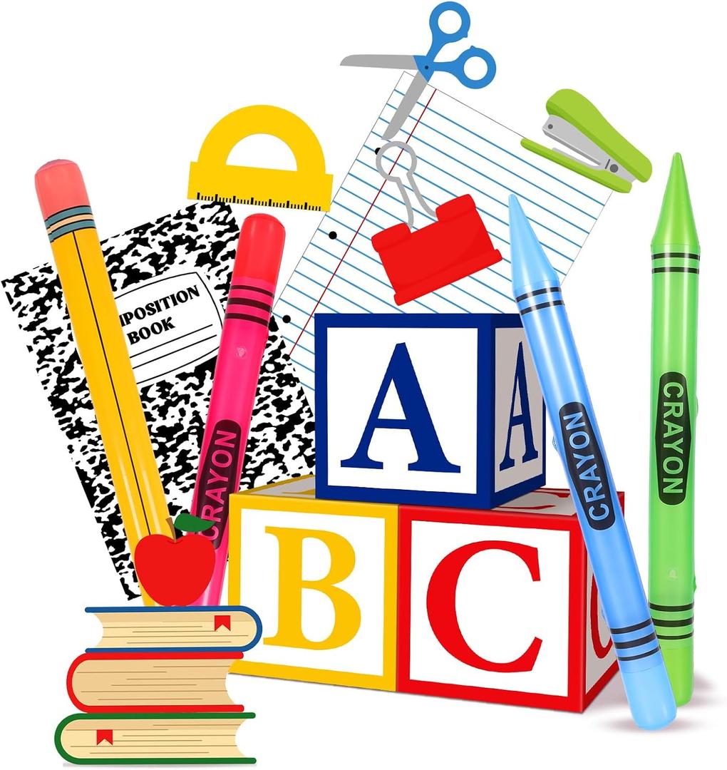 14 Pcs Giant School Theme Party Decorations ABC Alphabet Party Favor Box Large Inflatable Pencil Crayon for Celebration Back to School Birthday Decoration