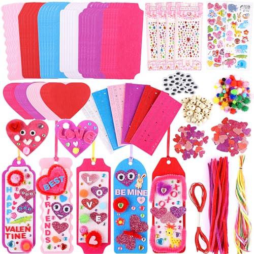 Valentine's Day Gifts for Kids - 401 PCS Valentine's Day Cards Craft Kit DIY Bookmarks Set, Valentine Craft Kits With Assorted Hearts Stickers Valentines Favors for Kids, Classroom Gifts, Exchange