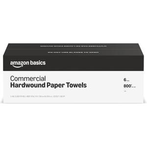 Amazon Basics 1-Ply White Hardwound Paper Towels | Bulk | High Capacity Roll | Compatible with Universal Dispensers | FSC Certified | 800 feet per Roll (6 Rolls) (Previously AmazonCommercial)