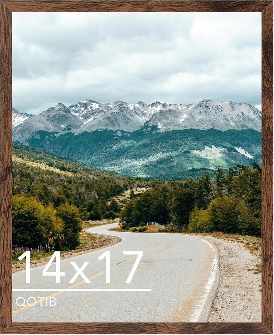 QOTIB 14x17 Picture Frame Deep Brown for Wall Hanging, Wood 14 x 17 Frame Poster Photo Frame for Wall Horizontally or Vertically, Deep Brown, 1 Pack