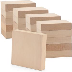 LEXININ 20 PCS 4 x 4 x 1 Inch Square Wood Carving Blocks, Unfinished Basswood Blocks, Blank Natural Wooden Blocks for Crafts, DIY Projects, Carving