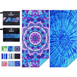 2 Pack Lightweight Thin Beach Towel Oversized 71"x32" Big Extra Large Microfiber Sand Free Towels for Adult Quick Dry Travel Camping Beach Accessories Vacation Essential Gift Tie Dye Purple Mandala